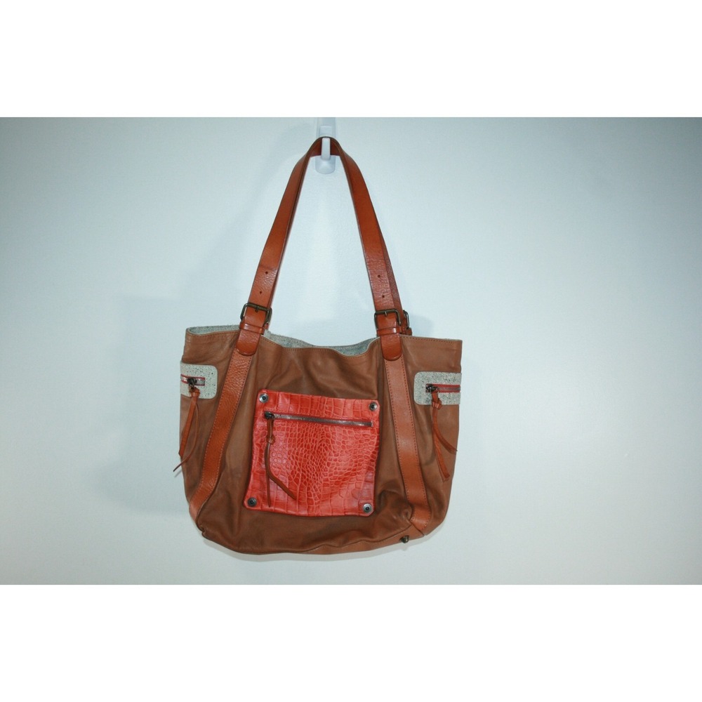 Maurizio Taiuti Brown Orange Leather Women's Tote Handbag Purse
